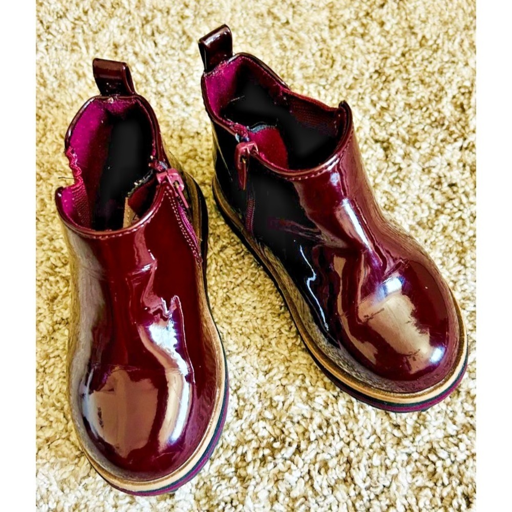 Zara Baby Dream Big Burgundy Patent Zip Up Ankle Boots SZ 20